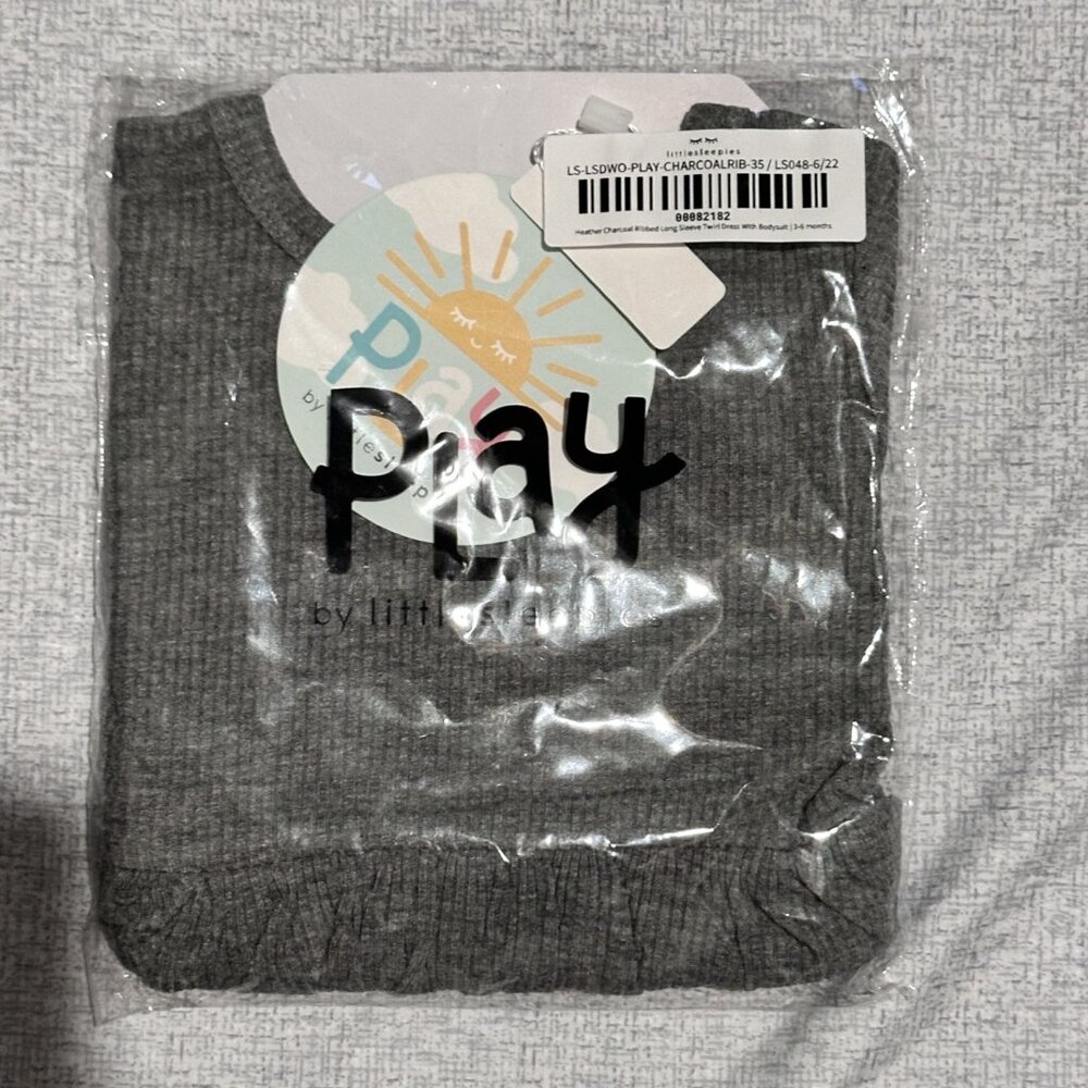 Little Sleepies Heather Charcoal Ribbed Twirl Dress w/ Bodysuit - NWT, Size 3-6M